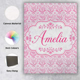 Personalised Name Elegant Pink Damask Custom Modern Room Accent Creative Decorator Style Canvas Wall Art Print Decor Picture Ready to Hang