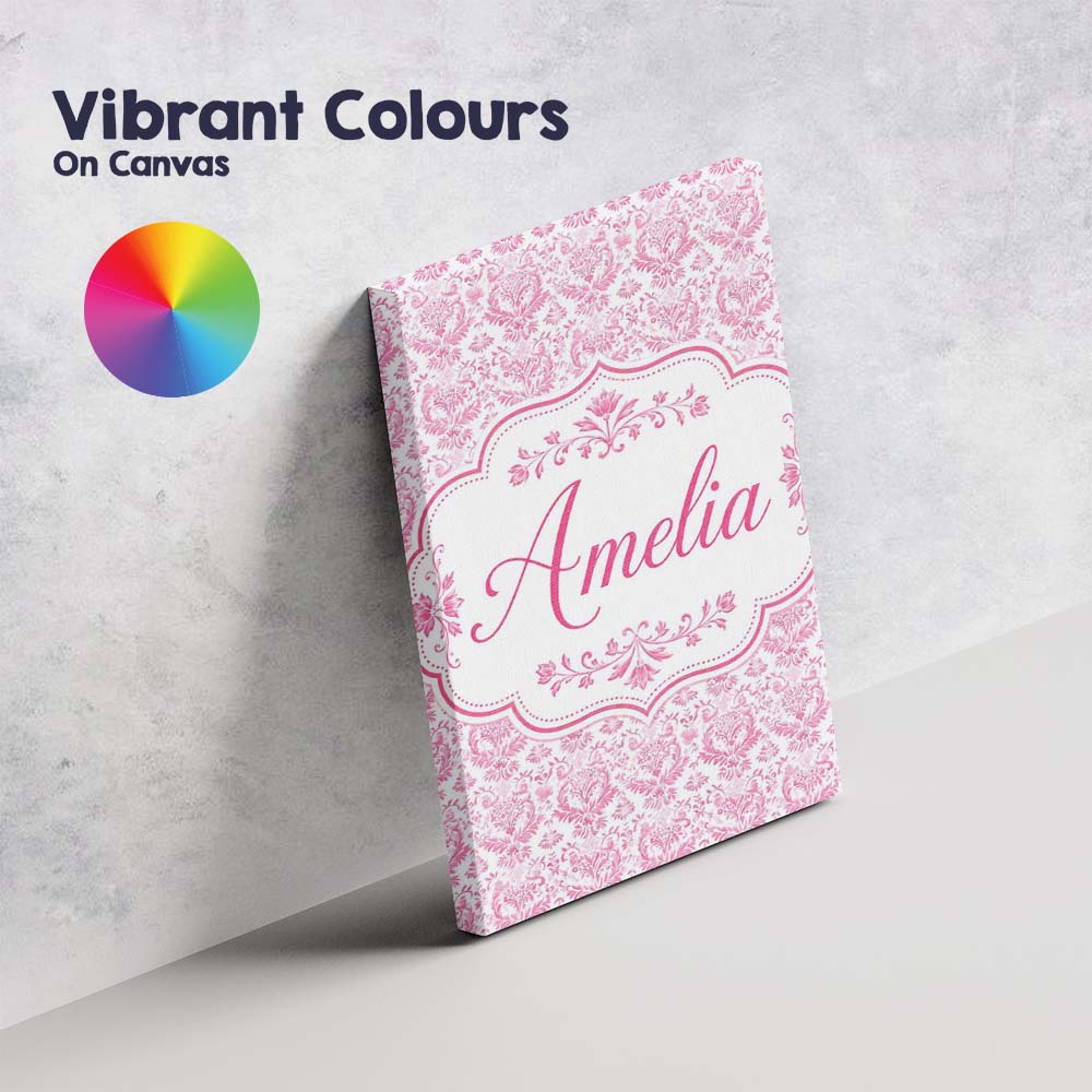 Personalised Name Elegant Pink Damask Custom Modern Room Accent Creative Decorator Style Canvas Wall Art Print Decor Picture Ready to Hang
