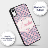 Floral Geometric in Pink and Navy Symmetrical Custom Name Protective Phone Case Mobile Cover Durable Everyday Smartphone Shock Resistant