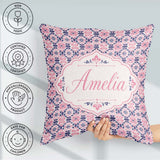 Custom Name Floral Geometric in Pink and Navy Symmetrical Design Square Filled Cushion Throw Pillow Sofa Bed Home Decor Zip Washable UK Made