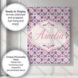 Personalised Name Floral Geometric in Pink Custom  Unique Gift Idea Elegant Feature Canvas Wall Art Print Decor Picture Ready to Hang