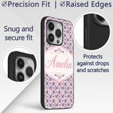 Floral Geometric in Pink and Navy Symmetrical Custom Name Protective Phone Case Mobile Cover Durable Everyday Smartphone Shock Resistant