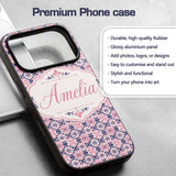 Floral Geometric in Pink and Navy Symmetrical Custom Name Protective Phone Case Mobile Cover Durable Everyday Smartphone Shock Resistant
