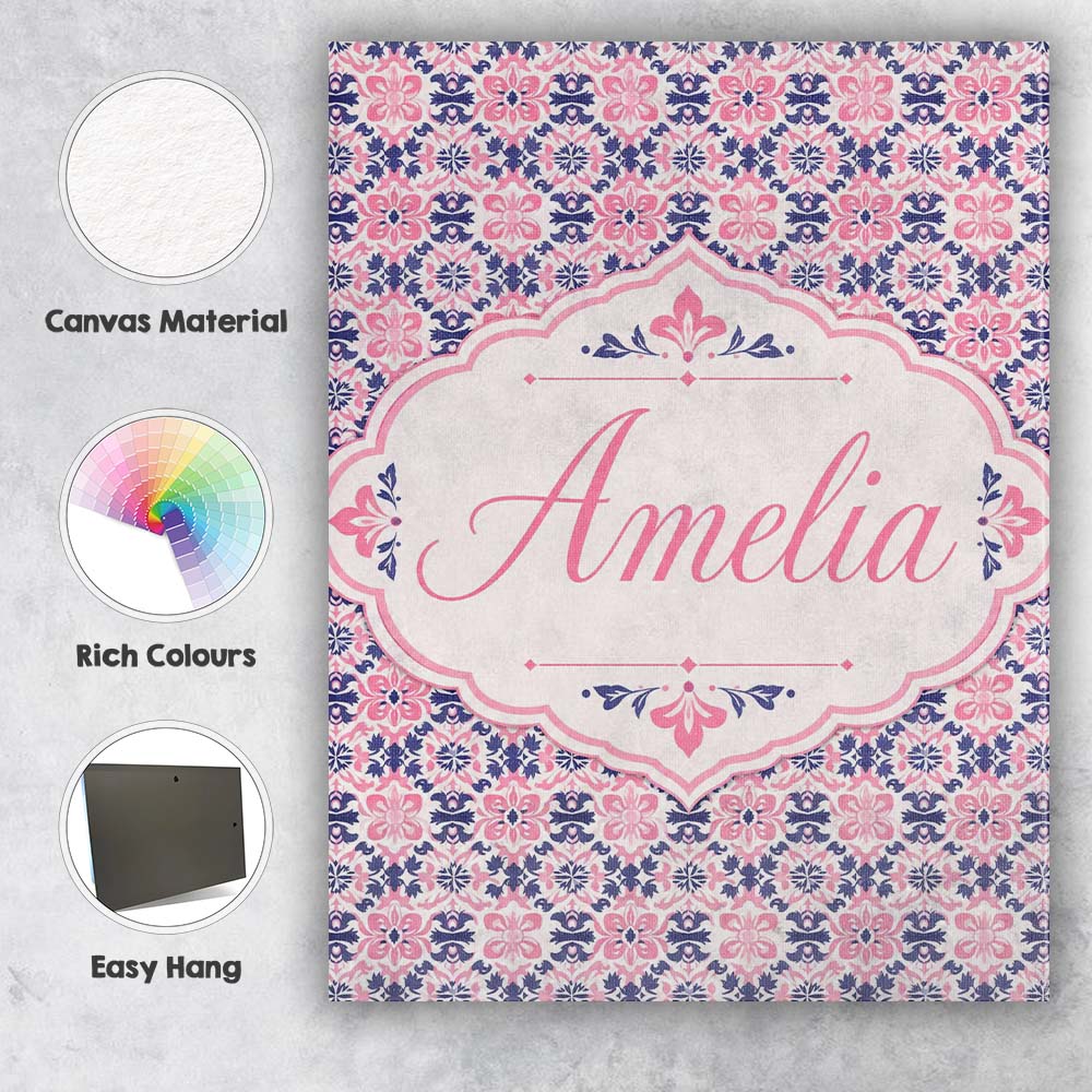 Personalised Name Floral Geometric in Pink Custom  Unique Gift Idea Elegant Feature Canvas Wall Art Print Decor Picture Ready to Hang