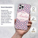 Floral Geometric in Pink and Navy Symmetrical Custom Name Protective Phone Case Mobile Cover Durable Everyday Smartphone Shock Resistant