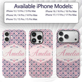 Floral Geometric in Pink and Navy Symmetrical Custom Name Protective Phone Case Mobile Cover Durable Everyday Smartphone Shock Resistant