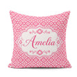 Custom Name Bold Pink Geometric Tile Pattern with Floral Motifs Square Filled Cushion Throw Pillow Sofa Bed Home Decor Zip Washable UK Made
