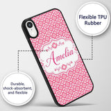 Bold Pink Geometric Tile Pattern with Floral Custom Name Protective Phone Case Mobile Cover Durable Everyday Smartphone Shock Resistant