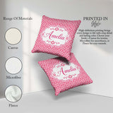 Custom Name Bold Pink Geometric Tile Pattern with Floral Motifs Square Filled Cushion Throw Pillow Sofa Bed Home Decor Zip Washable UK Made