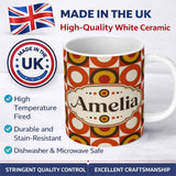 Personalized Custom Name Bold Orange Yellow Circle Check Seamless Pattern Cute Unique Gift 11oz Ceramic Coffee Tea Mug White Large Handle