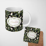 Personalized Custom Name Elegant Gold Butterfly Sparkle Seamless Pattern Thoughtful Gift Idea 11oz Ceramic Coffee Tea Mug White Large Handle