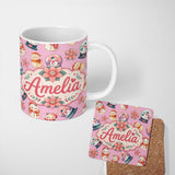 Personalized Custom Name Cute Snowman Snow Globe Poinsettia Flower Christmas Dusty Pink 11oz Ceramic Coffee Tea Mug White Large Handle