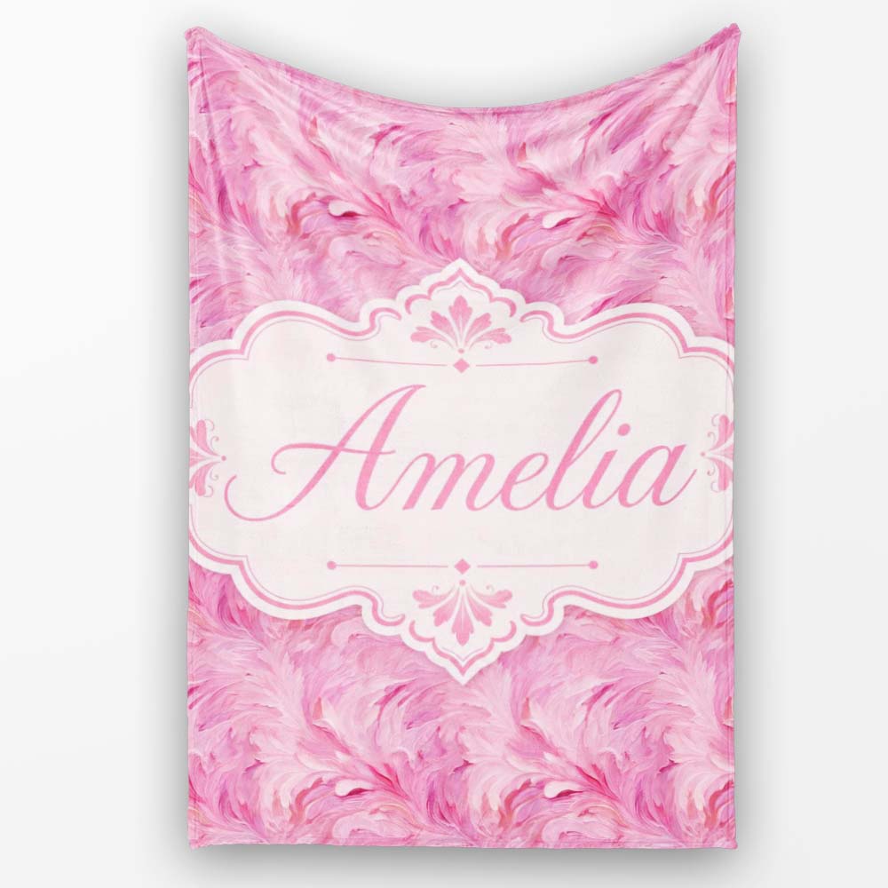 Abstract Pink Feather Swirl Pattern with Soft Flowing Texture Lovely  Personalised Custom Name Super Soft Fleece Blanket Bed Sofa Throw