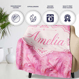 Abstract Pink Feather Swirl Pattern with Soft Flowing Texture Lovely  Personalised Custom Name Super Soft Fleece Blanket Bed Sofa Throw