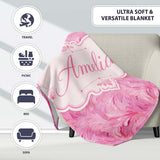 Abstract Pink Feather Swirl Pattern with Soft Flowing Texture Lovely  Personalised Custom Name Super Soft Fleece Blanket Bed Sofa Throw