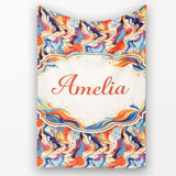 Vibrant Retro Marble Swirl Blue Orange Cream Abstract Pattern Lovely  Personalised Custom Name Super Soft Fleece Blanket Bed Sofa Throw