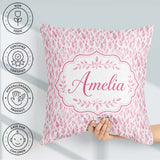 Custom Name Soft Pink Watercolor Leaf Delicate Botanical Design Square Filled Cushion Throw Pillow Sofa Bed Home Decor Zip Washable UK Made