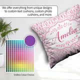 Custom Name Soft Pink Watercolor Leaf Delicate Botanical Design Square Filled Cushion Throw Pillow Sofa Bed Home Decor Zip Washable UK Made