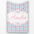 Vintage Floral Tile in Soft Pink and Blue Symmetrical Design Lovely  Personalised Custom Name Super Soft Fleece Blanket Bed Sofa Throw