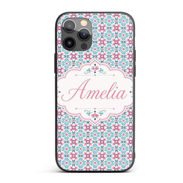 Vintage Floral Tile in Soft Pink Printed Design Custom Name Protective Phone Case Mobile Cover Durable Everyday Smartphone Shock Resistant