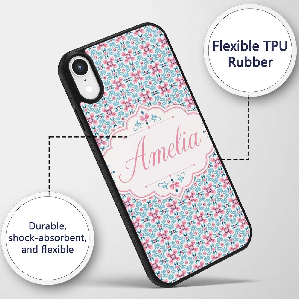 Vintage Floral Tile in Soft Pink Printed Design Custom Name Protective Phone Case Mobile Cover Durable Everyday Smartphone Shock Resistant