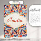Vibrant Retro Marble Swirl Blue Orange Cream Abstract Pattern Lovely  Personalised Custom Name Super Soft Fleece Blanket Bed Sofa Throw