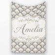 Elegant Neutral Damask Leaf in Soft Grey and Cream Classic Design  Personalised Custom Name Super Soft Fleece Blanket Bed Sofa Throw