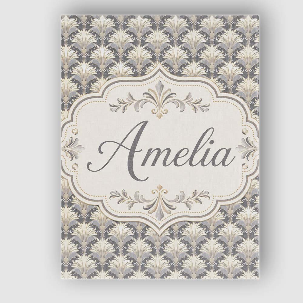 Personalised Name Elegant Neutral Damask Custom  Interior Decorative Contemporary Canvas Wall Art Print Decor Picture Ready to Hang