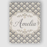 Personalised Name Elegant Neutral Damask Custom  Interior Decorative Contemporary Canvas Wall Art Print Decor Picture Ready to Hang