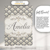 Elegant Neutral Damask Leaf in Soft Grey and Cream Classic Design  Personalised Custom Name Super Soft Fleece Blanket Bed Sofa Throw