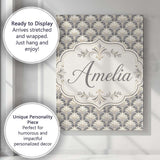 Personalised Name Elegant Neutral Damask Custom  Interior Decorative Contemporary Canvas Wall Art Print Decor Picture Ready to Hang
