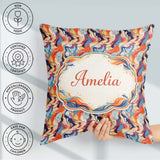 Custom Name Vibrant Retro Marble Swirl Blue Orange Cream Pattern Square Filled Cushion Throw Pillow Sofa Bed Home Decor Zip Washable UK Made