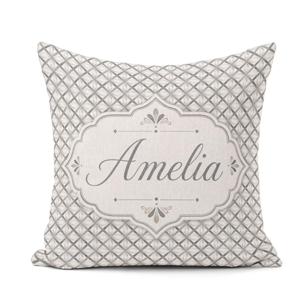 Custom Name Modern Lattice Pattern in Grey and White Symmetrical Square Filled Cushion Throw Pillow Sofa Bed Home Decor Zip Washable UK Made