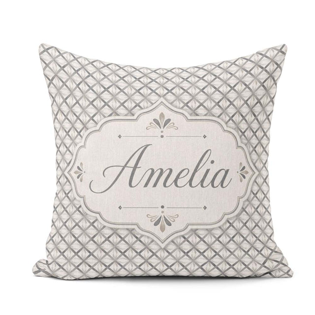 Custom Name Modern Lattice Pattern in Grey and White Symmetrical Square Filled Cushion Throw Pillow Sofa Bed Home Decor Zip Washable UK Made