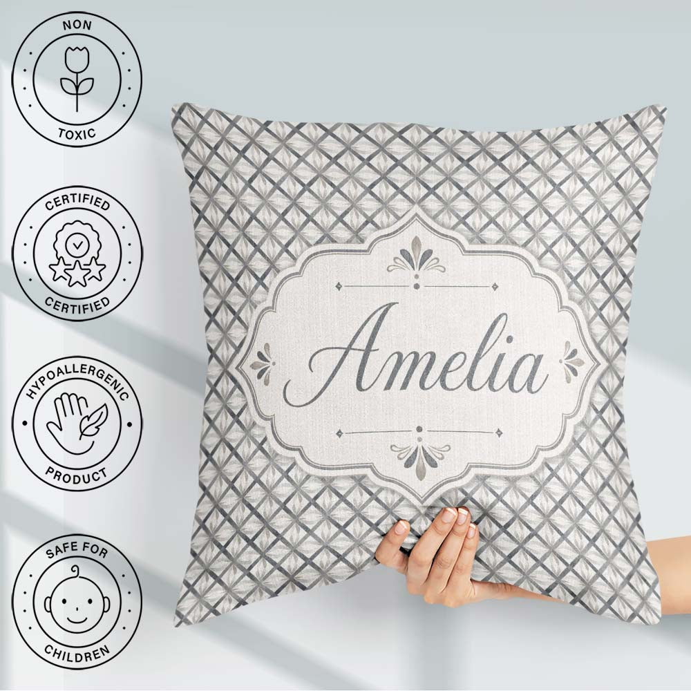 Custom Name Modern Lattice Pattern in Grey and White Symmetrical Square Filled Cushion Throw Pillow Sofa Bed Home Decor Zip Washable UK Made