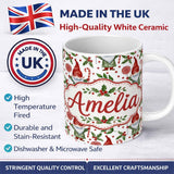 Personalized Custom Name Watercolor Christmas Gnome Candy Cane Holly Berry Seamless Pattern 11oz Ceramic Coffee Tea Mug White Large Handle
