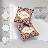 Custom Name Vibrant Retro Marble Swirl Blue Orange Cream Pattern Square Filled Cushion Throw Pillow Sofa Bed Home Decor Zip Washable UK Made