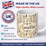Personalized Custom Name Neutral Tribal Geometric Shapes Earth Tone Watercolor Seamless 11oz Ceramic Coffee Tea Mug White Large Handle