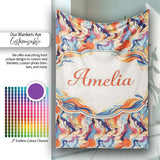 Vibrant Retro Marble Swirl Blue Orange Cream Abstract Pattern Lovely  Personalised Custom Name Super Soft Fleece Blanket Bed Sofa Throw