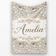 Elegant Beige Baroque Floral Scroll with Ornate Vintage Texture  Personalised Custom Name Super Soft Fleece Blanket Bed Sofa Throw