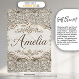 Elegant Beige Baroque Floral Scroll with Ornate Vintage Texture  Personalised Custom Name Super Soft Fleece Blanket Bed Sofa Throw