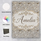 Personalised Name Elegant Beige Baroque Custom  Unique Gift Idea Modern Room Accent Canvas Wall Art Print Decor Picture Ready to Hang