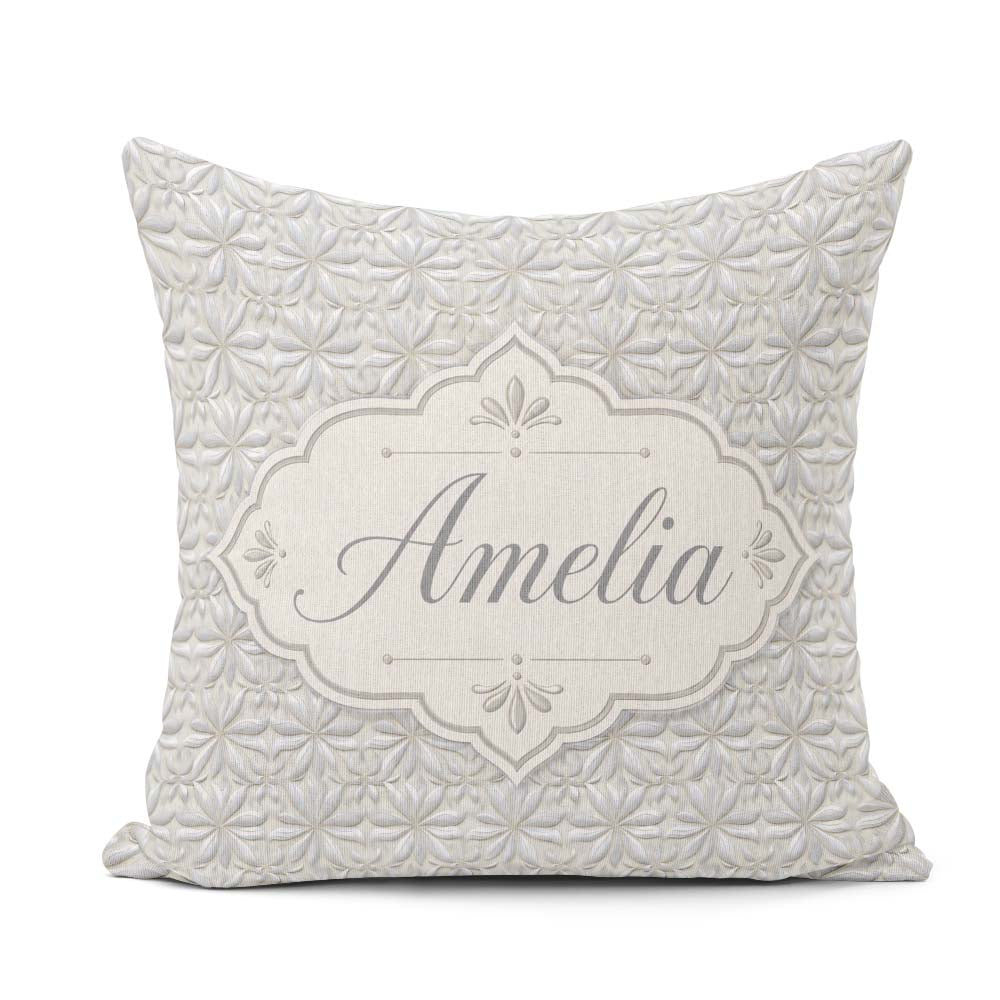 Custom Name Soft Neutral Floral Tile in Cream and Embossed Style Square Filled Cushion Throw Pillow Sofa Bed Home Decor Zip Washable UK Made