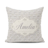 Custom Name Soft Neutral Floral Tile in Cream and Embossed Style Square Filled Cushion Throw Pillow Sofa Bed Home Decor Zip Washable UK Made