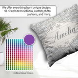 Custom Name Soft Neutral Floral Tile in Cream and Embossed Style Square Filled Cushion Throw Pillow Sofa Bed Home Decor Zip Washable UK Made