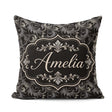 Custom Name Luxury Dark Baroque Floral in Black and Silver Swirl Square Filled Cushion Throw Pillow Sofa Bed Home Decor Zip Washable UK Made