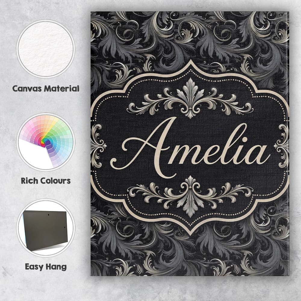 Personalised Name Luxury Dark Baroque Custom Modern Room Accent Creative Decorator Style Canvas Wall Art Print Decor Picture Ready to Hang