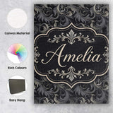 Personalised Name Luxury Dark Baroque Custom Modern Room Accent Creative Decorator Style Canvas Wall Art Print Decor Picture Ready to Hang
