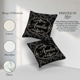 Custom Name Luxury Dark Baroque Floral in Black and Silver Swirl Square Filled Cushion Throw Pillow Sofa Bed Home Decor Zip Washable UK Made