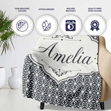 Modern Grey Geometric Flower Lattice Pattern Symmetrical Seamless  Personalised Custom Name Super Soft Fleece Blanket Bed Sofa Throw